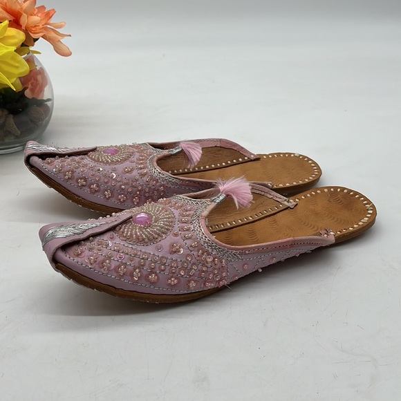 Khussa Beaded Slipper Light Pink with tassel Size Women's 9. BNFL2701 - Picture 2 of 6